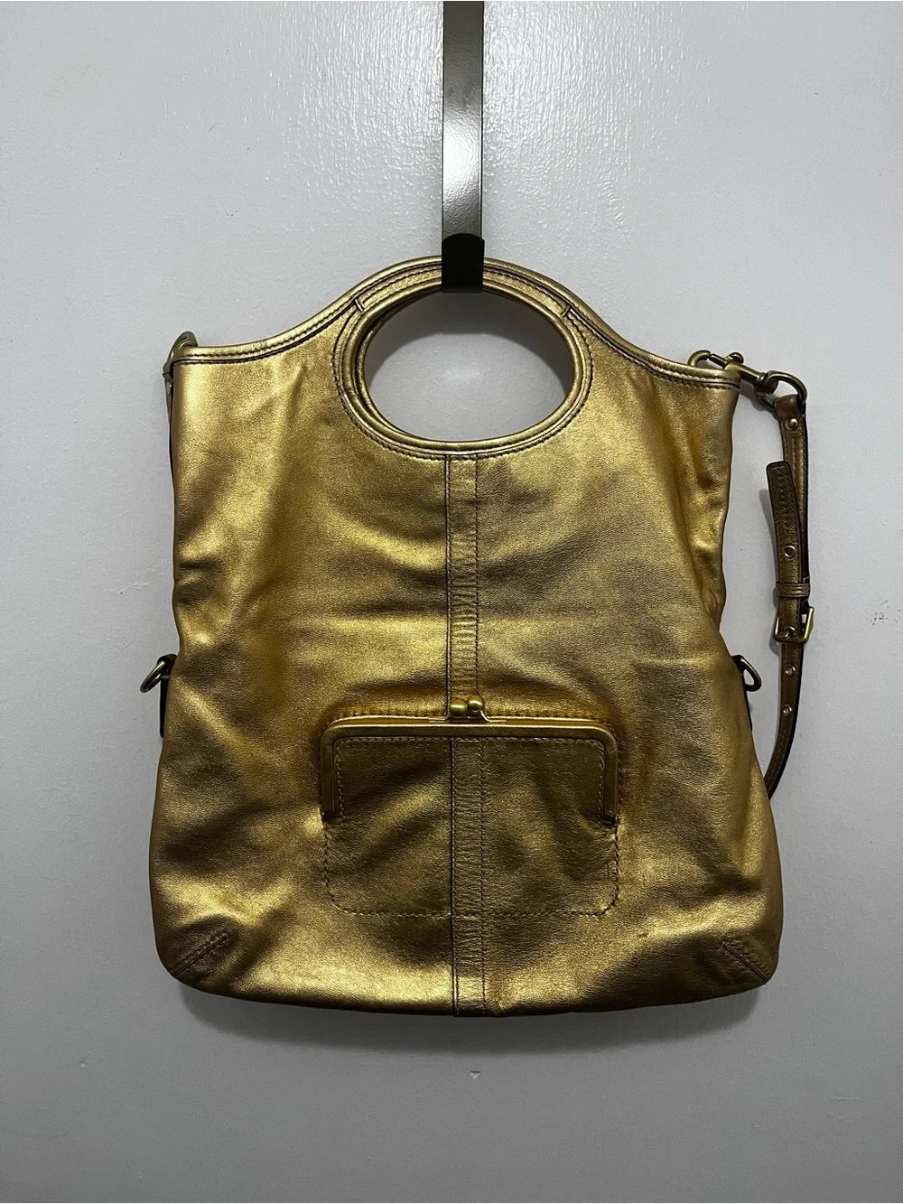 Coach Metallic Gold Leather Hobo with Circular Handle